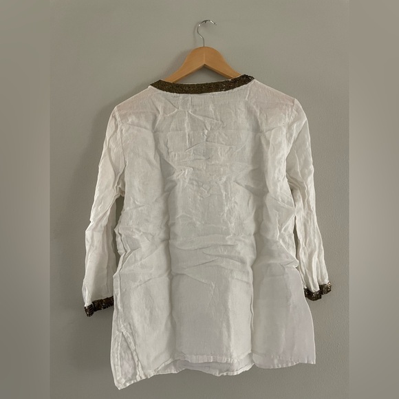 Chico's White Tunic with Brown Metallic Jewel Trim - Picture 2 of 4